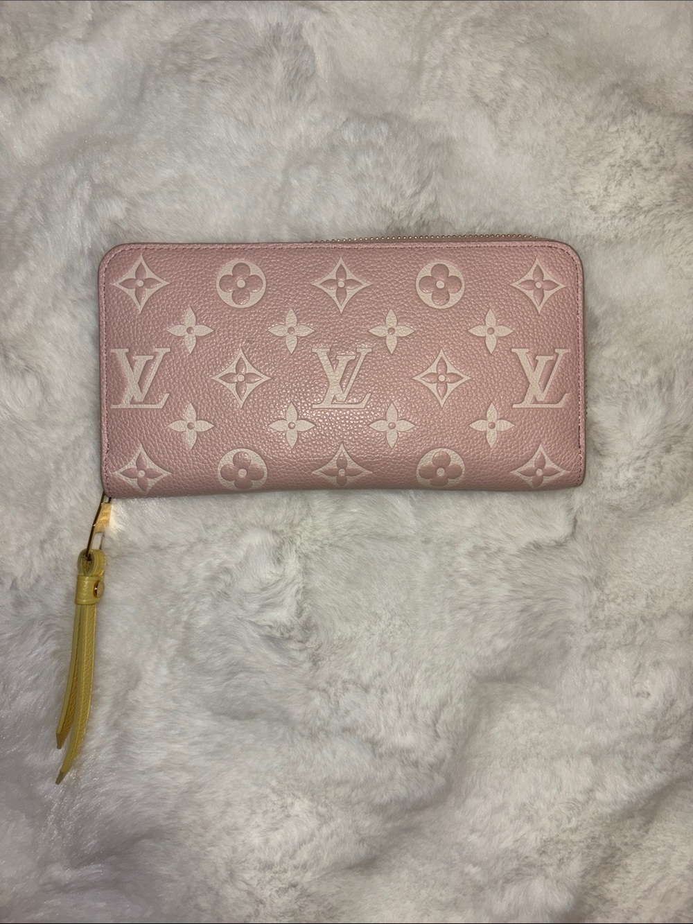 Louis Vuitton Pale Pink Monogram Zippy Wallet with Yellow Pull
